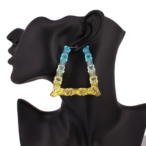 Blue Yellow Acrylic Bamboo Triangle Earrings ( 2464 BLYW )