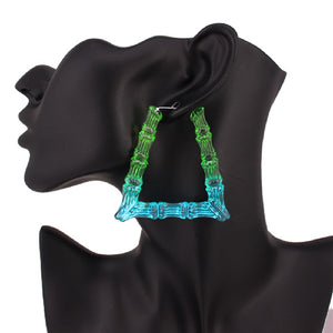 Blue Green Acrylic Bamboo Triangle Earrings ( 2464 GNBL)