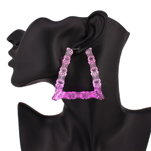 Pink Fuchsia Acrylic Bamboo Triangle Earrings ( 2464 PKFSH )