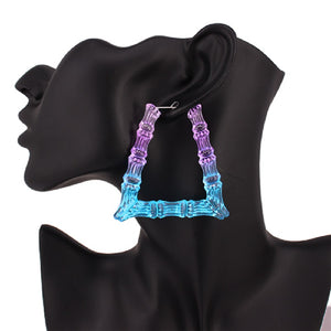 Purple Blue Acrylic Bamboo Triangle Earrings ( 2464 PUBL )