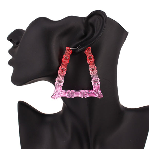 Red Fuchsia Acrylic Bamboo Triangle Earrings ( 2464 REDFSH )