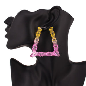 Yellow Fuchsia Acrylic Bamboo Triangle Earrings ( 2464 YWFSH )