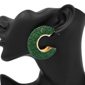 GOLD GREEN STONE HOOP EARRINGS ( 2477 GDEMR )