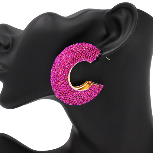 GOLD FUCHSIA STONE HOOP EARRINGS ( 2477 GDFSH )