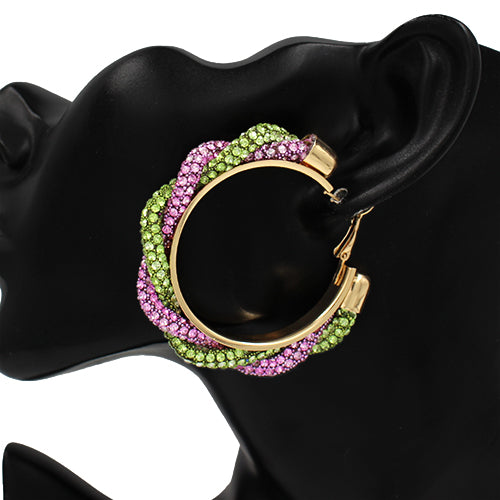 GOLD HOOP EARRINGS RHINESTONES ( 2488 PKGN )