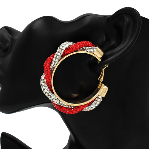 GOLD HOOP EARRINGS RHINESTONES ( 2488 REDCLR ) (Copy)