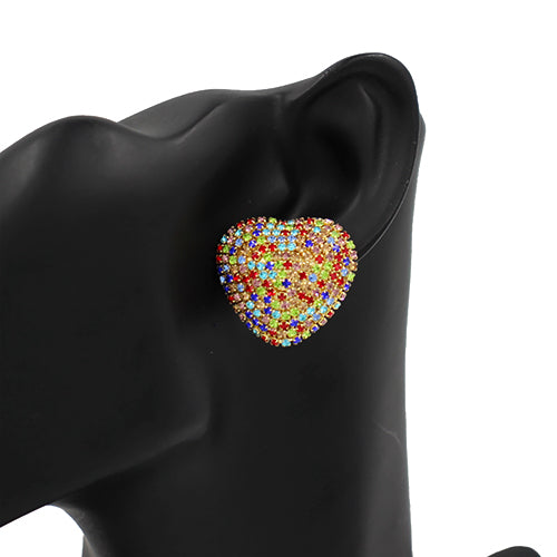 GOLD HEART EARRINGS MULTICOLOR STONES ( 2507 GDMLT )