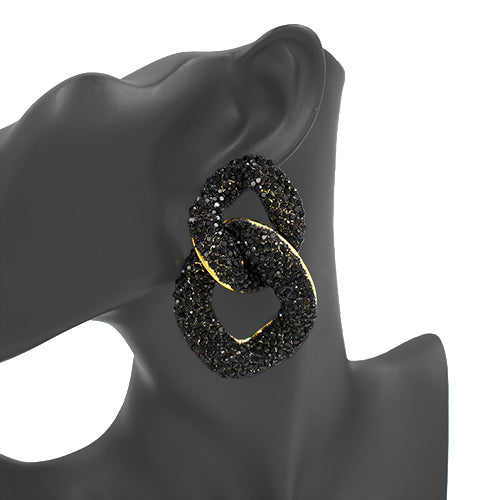 GOLD BLACK STONE EARRINGS ( 2525 BK )