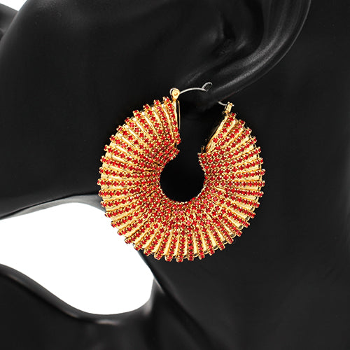 GOLD RED HOOP EARRINGS ( 2530 GDLSM )