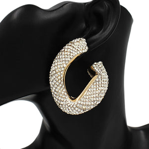 RHINESTONE HOOP EARRINGS ( 2630 GDCLR )