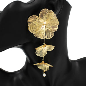 GOLD DANGLING FLOWER EARRINGS ( 2651 GD )