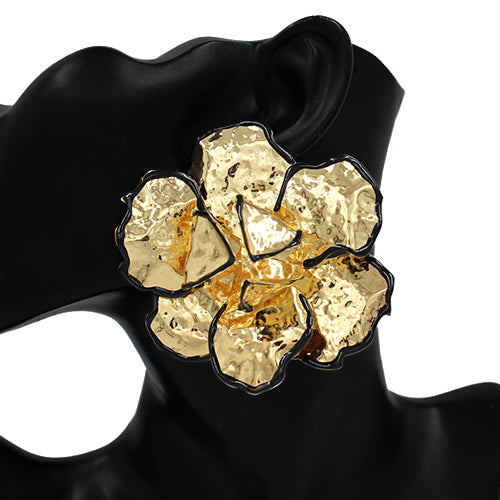 LARGE GOLD FLOWER EARRINGS ( 2652 BK )