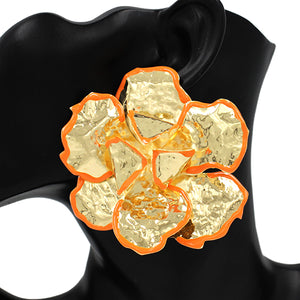 LARGE GOLD ORANGE FLOWER EARRINGS ( 2652 OR )