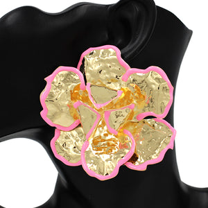 LARGE GOLD PINK FLOWER EARRINGS ( 2652 PK )