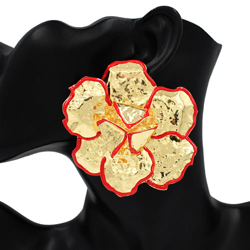 LARGE GOLD FLOWER EARRINGS ( 2652 RED )