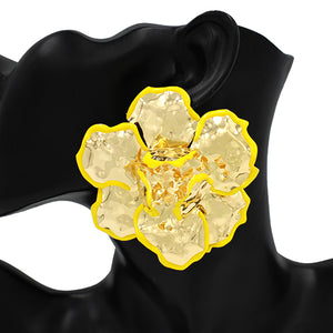 LARGE GOLD YELLOW FLOWER EARRINGS ( 2652 YW )