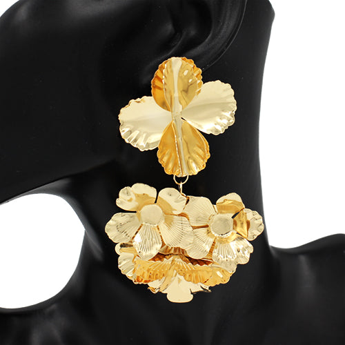 GOLD DANGLING FLOWER EARRINGS ( 2656 GD )