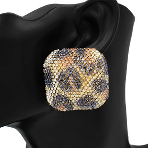 GOLD SQUARE EARRINGS LEOPARD PRINT STONES ( 2684 LEO )