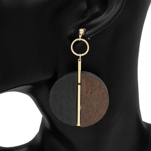 Gold Dark Brown Wood Earrings ( 2731 GDBKDBR )