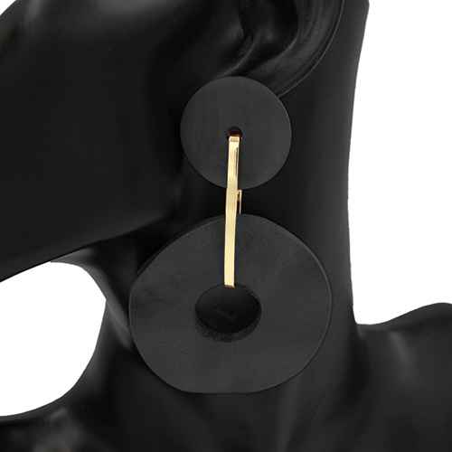 WOOD BLACK GOLD DANGLING EARRINGS ( 2733 GDBK )