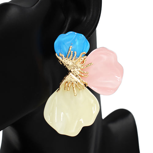 AQUA MULTICOLOR GOLD FLOWER EARRINGS ( 2739 GDAQMIX )