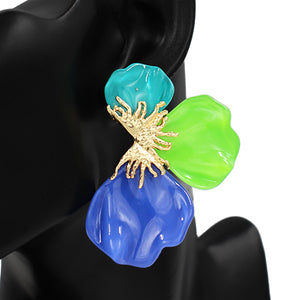 BLUE GREEN GOLD FLOWER EARRINGS ( 2739 GDBLMIX )