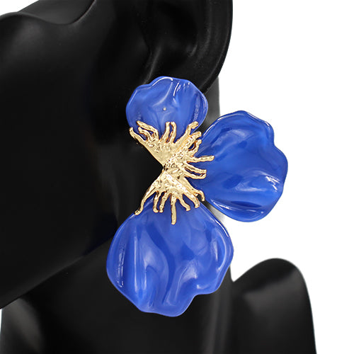 BLUE GOLD FLOWER EARRINGS ( 2739 GDBL )