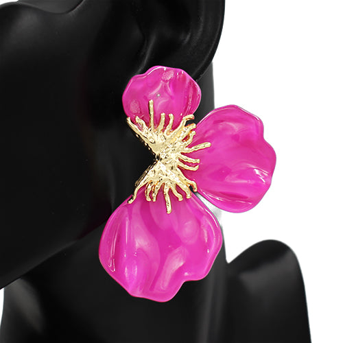 FUCHSIA GOLD FLOWER EARRINGS ( 2739 GDFSH )