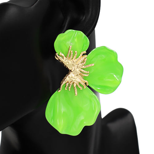 LIME GREEN GOLD FLOWER EARRINGS ( 2739 GDLGN )