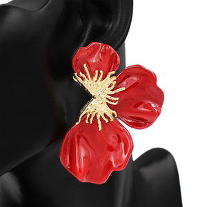 RED GOLD FLOWER EARRINGS ( 2739 GDRED )