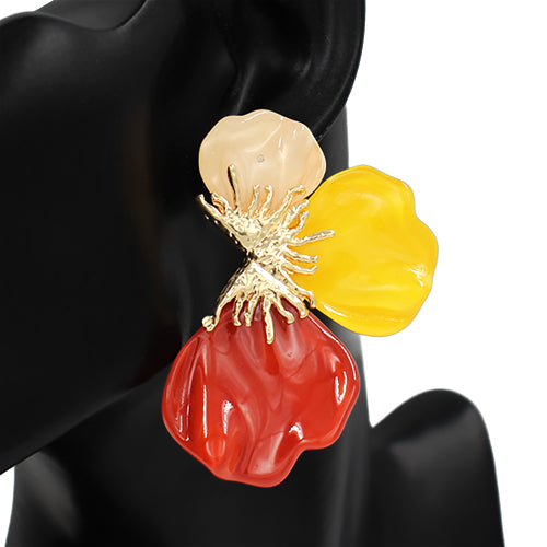 YELLOW MULTICOLOR GOLD FLOWER EARRINGS ( 2739 GDYWMIX )