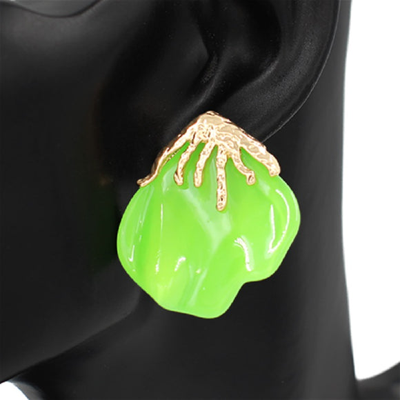 LIGHT GREEN FLOWER PETAL ENAMEL GOLD EARRINGS ( 2741 GDLGR )