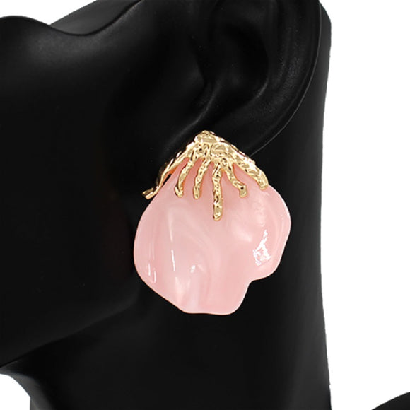 LIGHT PINK FLOWER PETAL ENAMEL GOLD EARRINGS ( 2741 GDLPK )