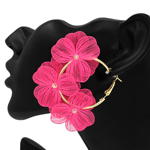 GOLD FUCHSIA FLOWER EARRINGS ( 2746 FSH )