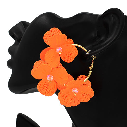 GOLD ORANGE FLOWER EARRINGS ( 2746 OR )