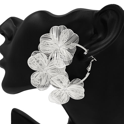 GOLD SILVER FLOWER EARRINGS ( 2746 RD )