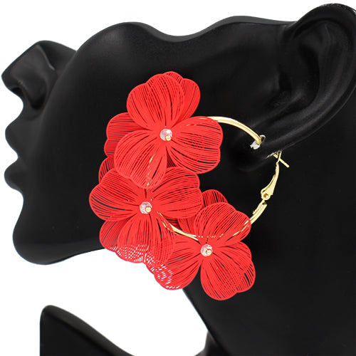 GOLD RED FLOWER EARRINGS ( 2746 RED )