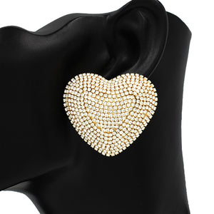 GOLD HEART EARRINGS CLEAR STONES ( 2748 GDCLR )