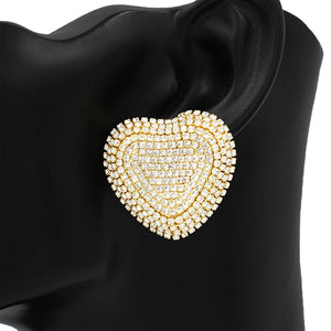 GOLD HEART EARRINGS CLEAR STONES ( 2768 GDCLR )