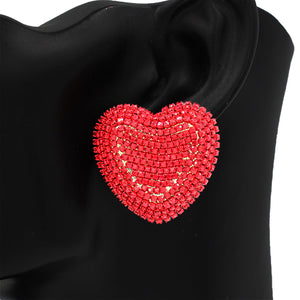 GOLD HEART EARRINGS RED STONES ( 2768 GDLSM )