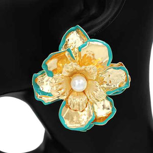 GOLD TURQUOISE FLOWER EARRINGS ( 2812 TQ )