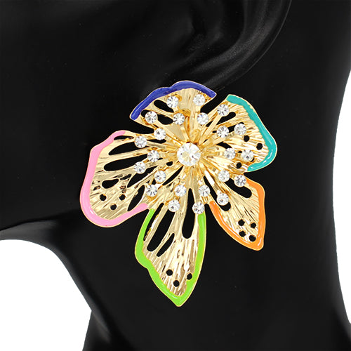 GOLD MULTICOLOR FLORAL EARRINGS ( 2813 MLT )