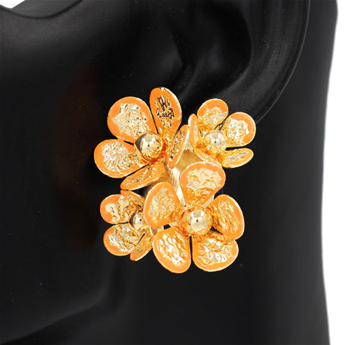 GOLD ORANGE FLOWER EARRINGS ( 2824 OR )