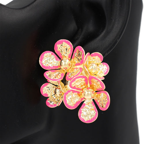 GOLD PINK FLOWER EARRINGS ( 2824 PK )