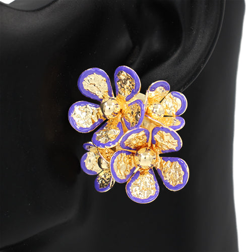 GOLD PURPLE FLOWER EARRINGS ( 2824 PU )