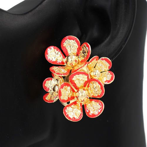 GOLD RED FLOWER EARRINGS ( 2824 RED )
