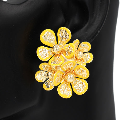 GOLD YELLOW FLOWER EARRINGS ( 2824 YW )