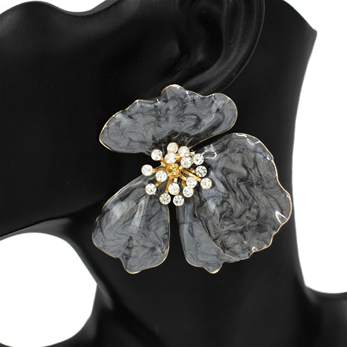 GOLD BLACK FLOWER EARRINGS ( 2841 BK )