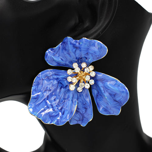 GOLD BLUE FLOWER EARRINGS ( 2841 BL )