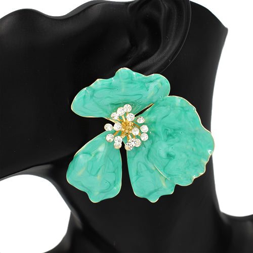 GOLD GREEN FLOWER EARRINGS ( 2841 GN )